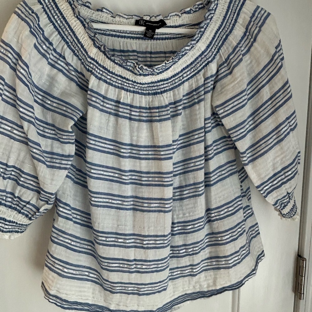 INC International Concepts Blue and White Striped Blouse